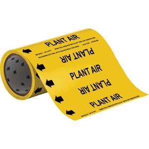 "Plant Air" Roll Form Pipe Markers - Vinyl, Black on Yellow, 0" - 2", Cuttable, 8", 3/4", English, Self-Adhesive, 360"