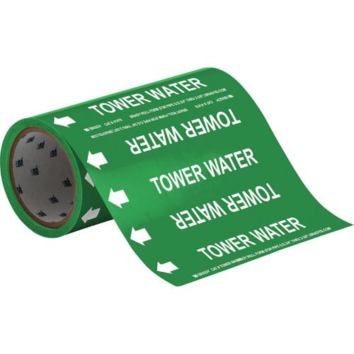"Tower Water" Roll Form Pipe Markers - Vinyl, White on Green, 0" - 2", Cuttable, 8", 3/4", English, Self-Adhesive, 360", 65