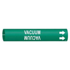 "Vacuum" Pipe Marker - Plastic, White on Green, 3/4" - 1-3/8", 13/16", 13/16", 1/2", English, Snap-On