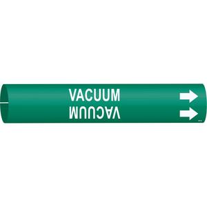 "Vacuum" Pipe Marker - Plastic, White on Green, 4" - 6", 2-13/16", 2-13/16", 1-1/4", English, Snap-On