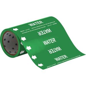 "Water" Roll Form Pipe Markers - Vinyl, White on Green, 0" - 2", Cuttable, 8", 3/4", English, Self-Adhesive, 360", 65