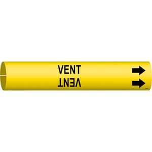 "Vent" Pipe Marker - Plastic, Black on Yellow, 3/4" - 1-3/8", 13/16", 13/16", 1/2", English, Snap-On