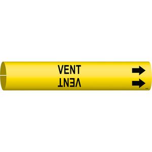 "Vent" Pipe Marker - Plastic, Black on Yellow, 1-1/2" - 2-3/8", 7/8", 7/8", 3/4", English, Snap-On