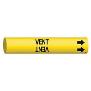 "Vent" Pipe Marker - Plastic, Black on Yellow, 2-1/2" - 3-7/8", 2", 2", 1-1/4", English, Snap-On