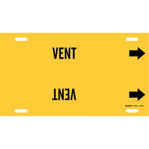 "Vent" Pipe Marker - Plastic, Black on Yellow, 8" - 9-7/8", 10", 24", 2-1/2", English, Strap-On