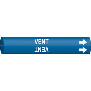 "Vent" Pipe Marker - Plastic, White on Blue, 1-1/2" - 2-3/8", 7/8", 7/8", 3/4", English, Snap-On