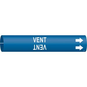 "Vent" Pipe Marker - Plastic, White on Blue, 2-1/2" - 3-7/8", 2", 2", 1-1/4", English, Snap-On