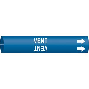 "Vent" Pipe Marker - Plastic, White on Blue, 4" - 6", 2-13/16", 2-13/16", 1-1/4", English, Snap-On