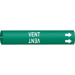 "Vent" Pipe Marker - Plastic, White on Green, 4" - 6", 2-13/16", 2-13/16", 1-1/4", English, Snap-On