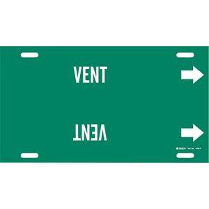 "Vent" Pipe Marker - Plastic, White on Green, 6" - 7-7/8", 8", 16", 1-1/4", English, Strap-On