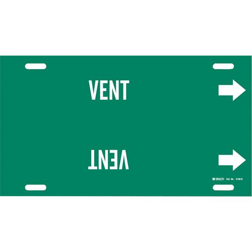 "Vent" Pipe Marker - Plastic, White on Green, 8" - 9-7/8", 10", 24", 2-1/2", English, Strap-On