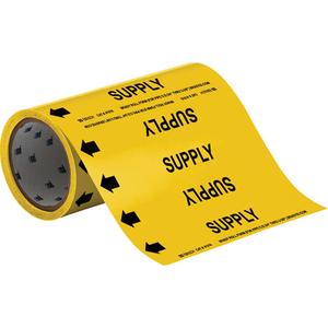 "Supply" Roll Form Pipe Markers - Vinyl, Black on Yellow, 0" - 2", Cuttable, 8", 3/4", English, Self-Adhesive, 360"