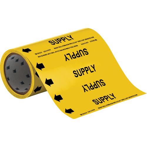 "Supply" Roll Form Pipe Markers - Vinyl, Black on Yellow, 0" - 2", Cuttable, 8", 3/4", English, Self-Adhesive, 360"