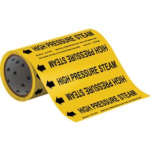 "High Pressure Steam" Roll Form Pipe Markers - Vinyl, Black on Yellow, 0" - 2", Cuttable, 8", 3/4", English, Self-Adhesive, 360"