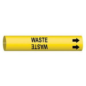 "Waste" Pipe Marker - Plastic, Black on Yellow, 3/4" - 1-3/8", 13/16", 13/16", 1/2", English, Snap-On