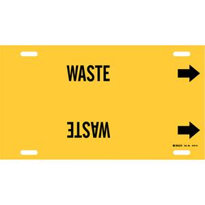 "Waste" Pipe Marker - Plastic, Black on Yellow, 10" - 15", 10", 32", 3-1/2", English, Strap-On