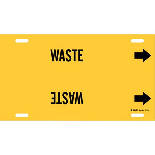 "Waste" Pipe Marker - Plastic, Black on Yellow, 10" - 15", 10", 32", 3-1/2", English, Strap-On