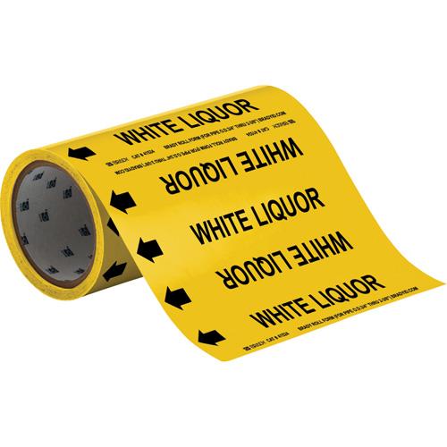 "White Liquor" Roll Form Pipe Marker - Vinyl, Black on Yellow, 0" - 2", Cuttable, 8", 3/4", English, Self-Adhesive, 360"