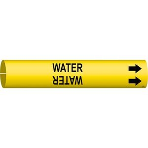 "Water" Pipe Marker - Plastic, Black on Yellow, 3/4" - 1-3/8", 13/16", 13/16", 1/2", English, Snap-On