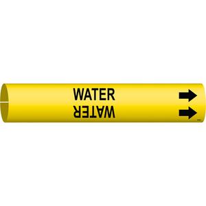 "Water" Pipe Marker - Plastic, Black on Yellow, 4" - 6", 2-13/16", 2-13/16", 1-1/4", English, Snap-On