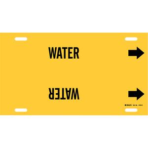 "Water" Pipe Marker - Plastic, Black on Yellow, 8" - 9-7/8", 10", 24", 2-1/2", English, Strap-On