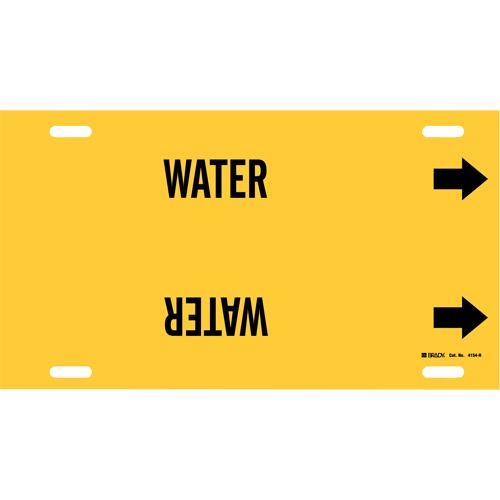 "Water" Pipe Marker - Plastic, Black on Yellow, 10" - 15", 10", 32", 3-1/2", English, Strap-On