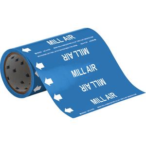 "Mill Air" Roll Form Pipe Markers - Vinyl, White on Blue, 0" - 2", Cuttable, 8", 3/4", English, Self-Adhesive, 360"