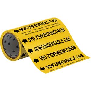 "Noncondensable Gas" Roll Form Pipe Markers - Vinyl, Black on Yellow, 0" - 2", Cuttable, 8", 3/4", English, Self-Adhesive, 360", 65