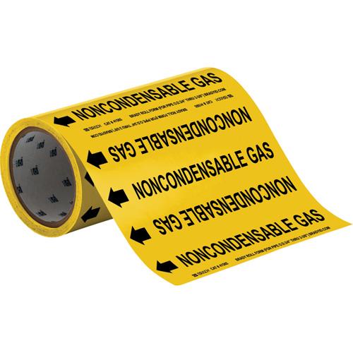 "Noncondensable Gas" Roll Form Pipe Markers - Vinyl, Black on Yellow, 0" - 2", Cuttable, 8", 3/4", English, Self-Adhesive, 360", 65