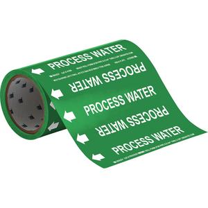 "Process Water" Roll Form Pipe Markers - Vinyl, White on Green, 0" - 2", Cuttable, 8", 3/4", English, Self-Adhesive, 360", 65