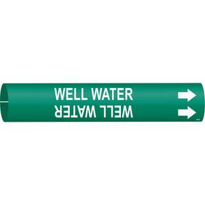 "Well Water" Pipe Marker - Plastic, White on Green, 1-1/2" - 2-3/8", 7/8", 7/8", 3/4", English, Snap-On