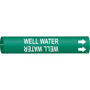 "Well Water" Pipe Marker - Plastic, White on Green, 2-1/2" - 3-7/8", 2", 2", 1-1/4", English, Snap-On