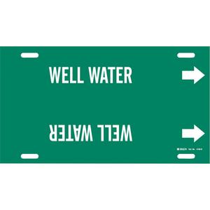 "Well Water" Pipe Marker - Plastic, White on Green, 8" - 9-7/8", 10", 24", 2-1/2", English, Strap-On