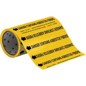 "Danger Contains Asbestos Fiber" Roll Form Pipe Markers - Vinyl, Black on Yellow, 0" - 2", Cuttable, 8", 3/4", English, Self-Adhesive, 360", 25