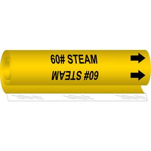 "60# Steam" Pipe Marker - Plastic, Black on Yellow, 1-1/2" - 2-3/8", 9", 8", 3/4", English, Wrap-Around