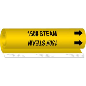 "150# Steam" Pipe Marker - Plastic, Black on Yellow, 2-1/2" - 7-7/8", 26", 12", 1-1/4", English, Wrap-Around