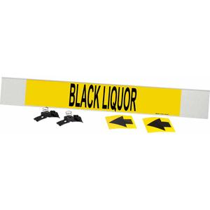"Black Liquor" Pipe Marker - Plastic, Black on Yellow, 8" - 20", 4", 24", 3-1/2", English, Fibreglass Carrier with Clips