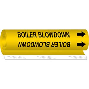 "Boiler Blowdown" Pipe Marker - Plastic, Black on Yellow, 2-1/2" - 7-7/8", 26", 12", 1-1/4", English, Wrap-Around