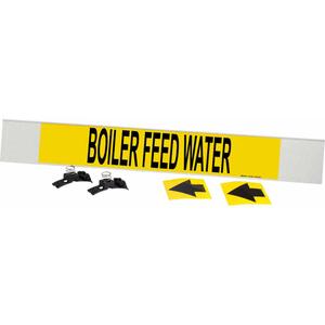 "Boiler Feed Water" Pipe Marker - Plastic, Black on Yellow, 8" - 20", 4", 24", 3-1/2", English, Fibreglass Carrier with Clips