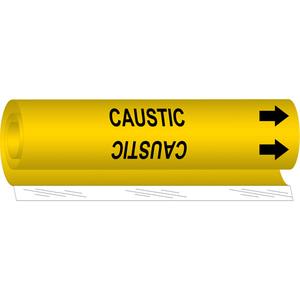 "Caustic" Pipe Marker - Plastic, Black on Yellow, 2-1/2" - 7-7/8", 26", 12", 1-1/4", English, Wrap-Around