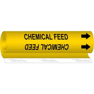 "Chemical Feed" Pipe Marker - Plastic, Black on Yellow, 1/2" - 1-3/8", 5", 8", 1/2", English, Wrap-Around