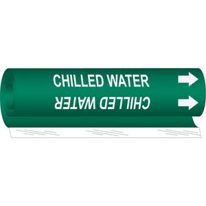 "Chilled Water" Pipe Marker - Plastic, White on Green, 2-1/2" - 7-7/8", 26", 12", 1-1/4", English, Wrap-Around