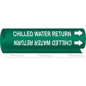 "Chilled Water Return" Pipe Marker - Plastic, White on Green, 1/2" - 1-3/8", 5", 8", 1/2", English, Wrap-Around