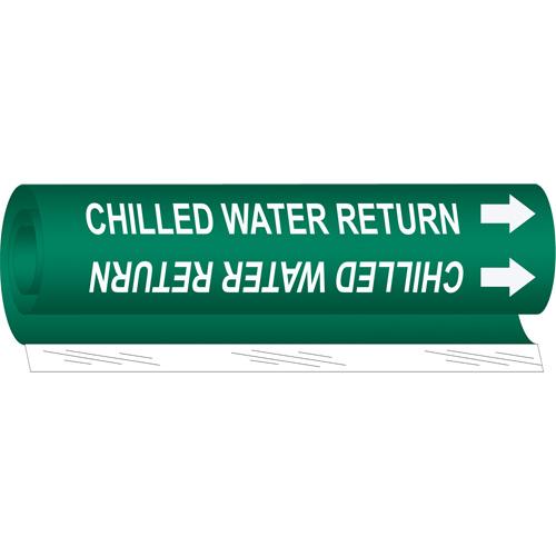 "Chilled Water Return" Pipe Marker - Plastic, White on Green, 1/2" - 1-3/8", 5", 8", 1/2", English, Wrap-Around