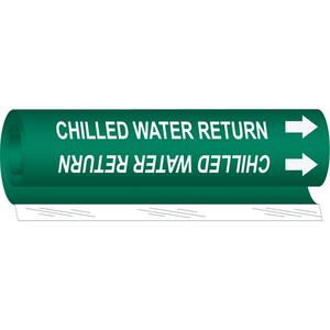 "Chilled Water Return" Pipe Marker - Plastic, White on Green, 2-1/2" - 7-7/8", 26", 12", 1-1/4", English, Wrap-Around