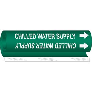 "Chilled Water Supply" Pipe Marker - Plastic, White on Green, 1-1/2" - 2-3/8", 9", 8", 3/4", English, Wrap-Around