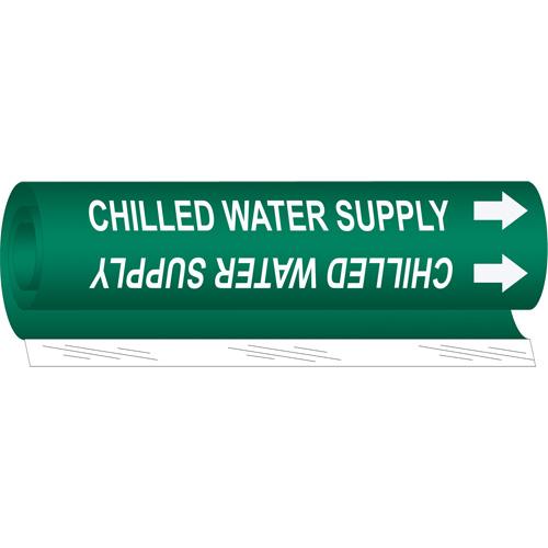 "Chilled Water Supply" Pipe Marker - Plastic, White on Green, 2-1/2" - 7-7/8", 26", 12", 1-1/4", English, Wrap-Around