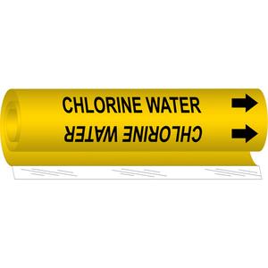 "Chlorine Water" Pipe Marker - Plastic, Black on Yellow, 2-1/2" - 7-7/8", 26", 12", 1-1/4", English, Wrap-Around