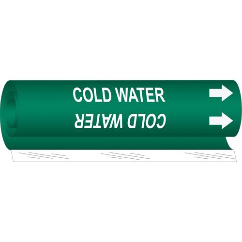 "Cold Water" Pipe Marker - Plastic, White on Green, 1/2" - 1-3/8", 5", 8", 1/2", English, Wrap-Around