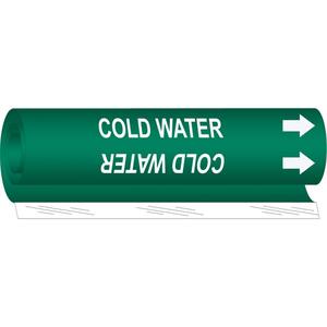 "Cold Water" Pipe Marker - Plastic, White on Green, 1-1/2" - 2-3/8", 9", 8", 3/4", English, Wrap-Around